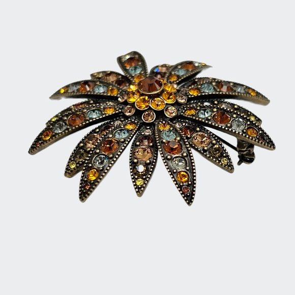 JOAN RIVERS LARGE AUTUMN COLORS SUNBURST BROOCH - Picture 3 of 15